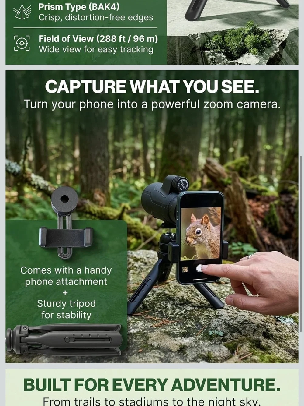NEW SharpSight 12x50 HD Monocular Telescope BAK-4 Prism Bird Watching Hiking